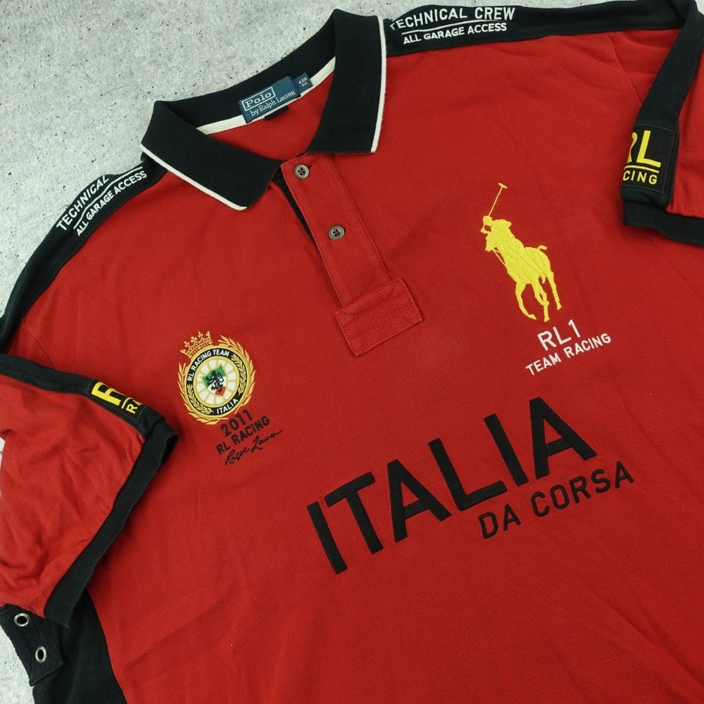 Polo Ralph Lauren RL Racing Team Italia Da Corsa Polo Men 4XB Red Black Big Pony